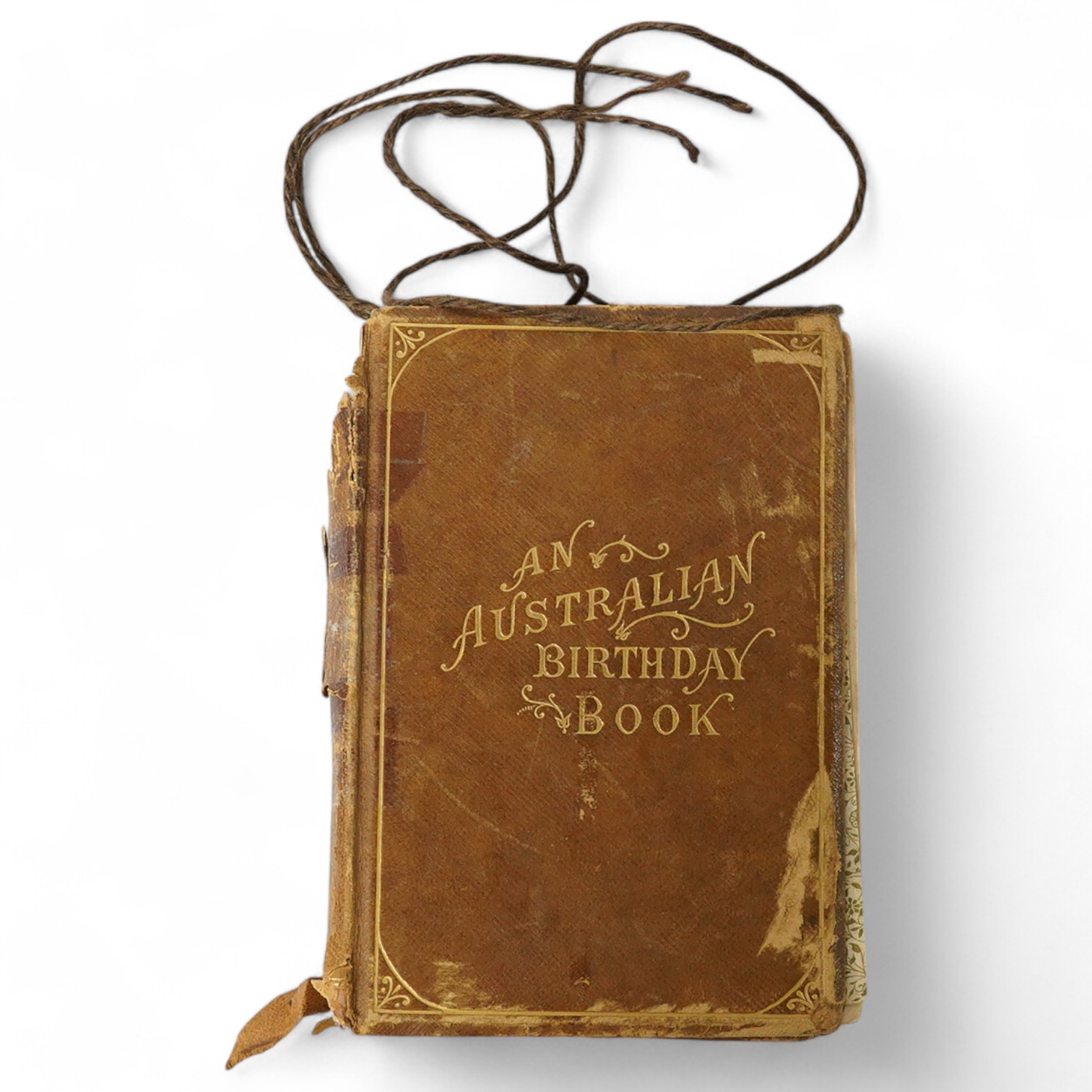 A late 19th century leather bound ‘An Australian birthday book’, containing family history, portrait photos and photos of Adelaide at the time. Condition - the spine and leather cover of book torn, some interior pages fo